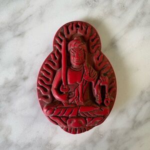 Vintage Red Intricately Carved Amulet Pendant